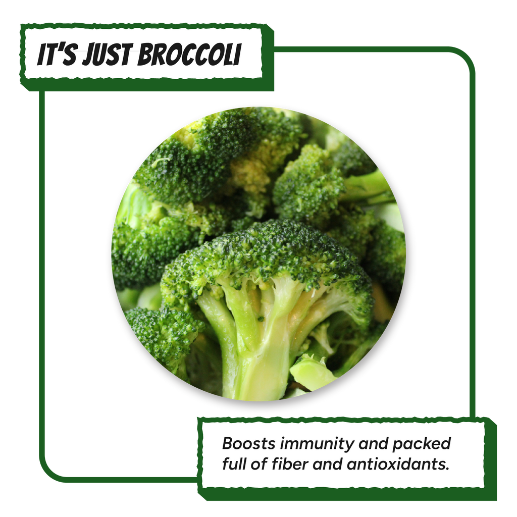 Fresh broccoli florets highlighting the whole-food ingredient used in Krunchmates single-ingredient dog food topper