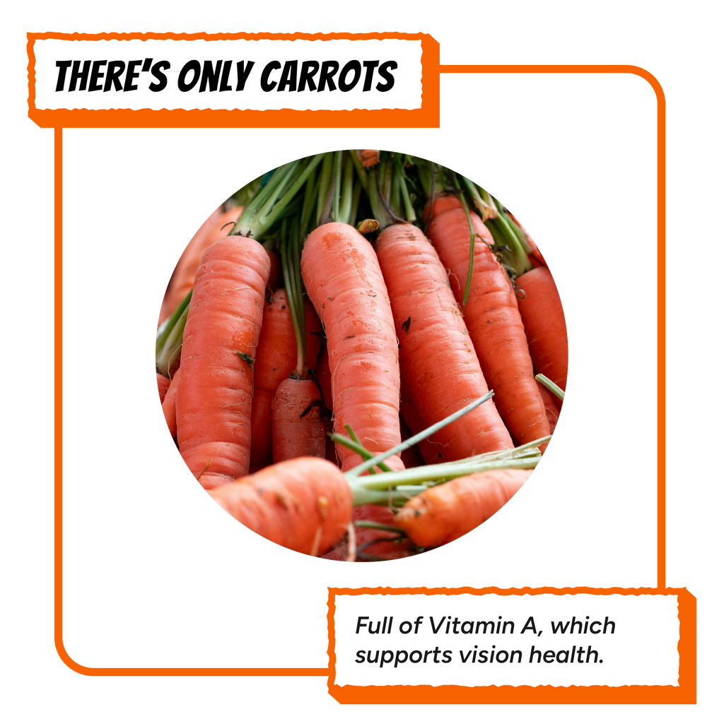 Fresh whole carrots highlighting the single ingredient used in Krunchmates carrot dog food topper