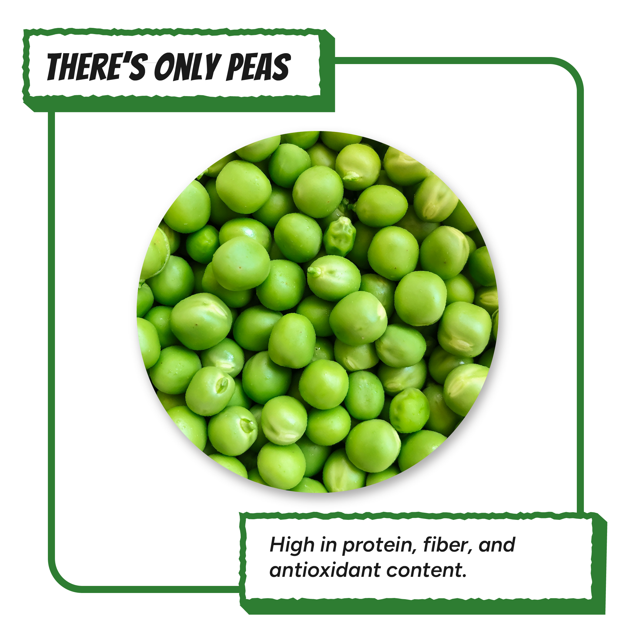 Fresh whole green peas highlighting the single ingredient used in Krunchmates pea dog food topper