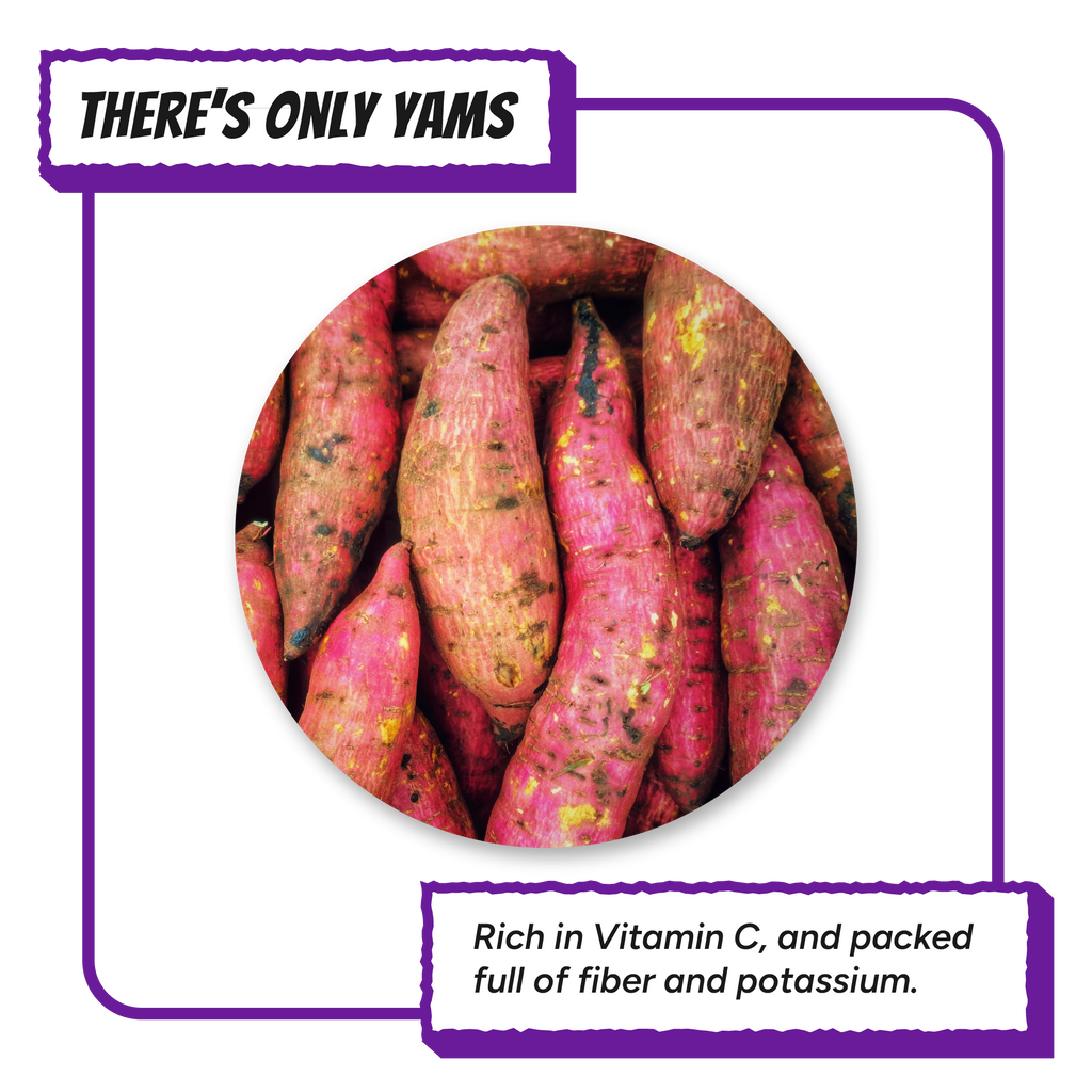 Fresh whole sweet potatoes highlighting the single ingredient used in Krunchmates sweet potato dog food topper