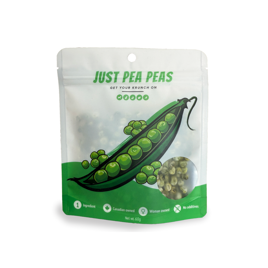 Krunchmates Just Pea Peas single-ingredient pea dog food topper in premium resealable pouch, 100% dehydrated peas for dogs