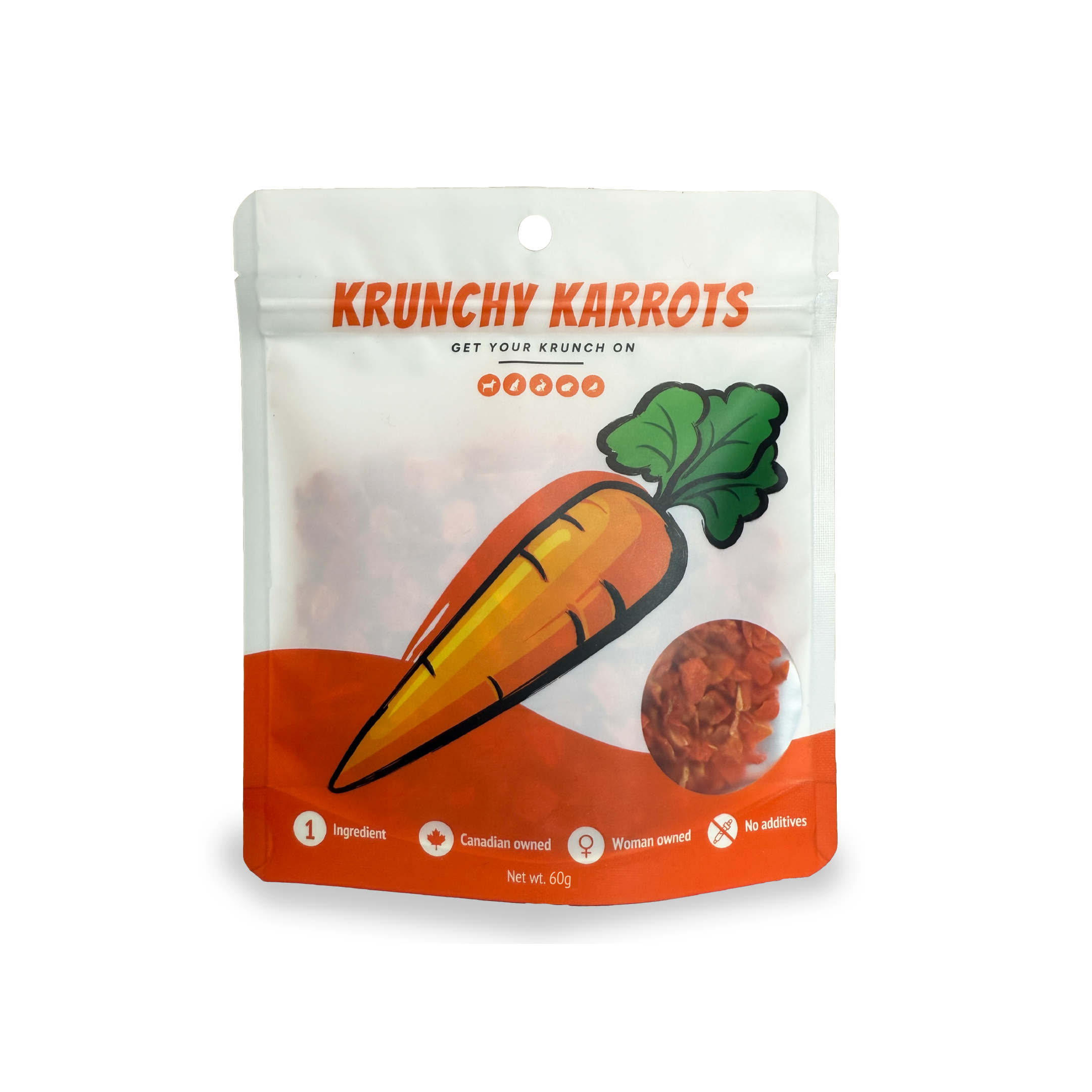 Krunchmates Krunchy Karrots single-ingredient carrot dog food topper in premium resealable pouch, 100% dehydrated carrots for dogs