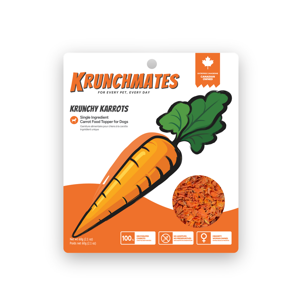 Krunchmates Krunchy Karrots single-ingredient carrot dog food topper in premium resealable pouch, 100% dehydrated carrots for dogs