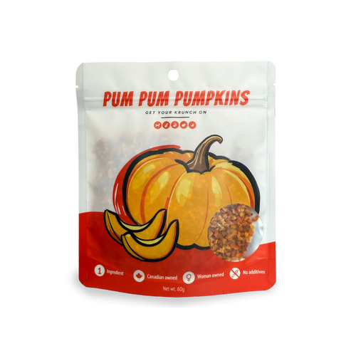 Krunchmates Pum Pum Pumpkins single-ingredient pumpkin dog food topper in premium resealable pouch, 100% dehydrated pumpkin for dogs